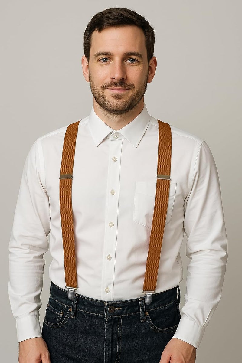 RBOCOTT Mens Solid Color Suspender with 3 Cilps Adjustable Braces - Image 2